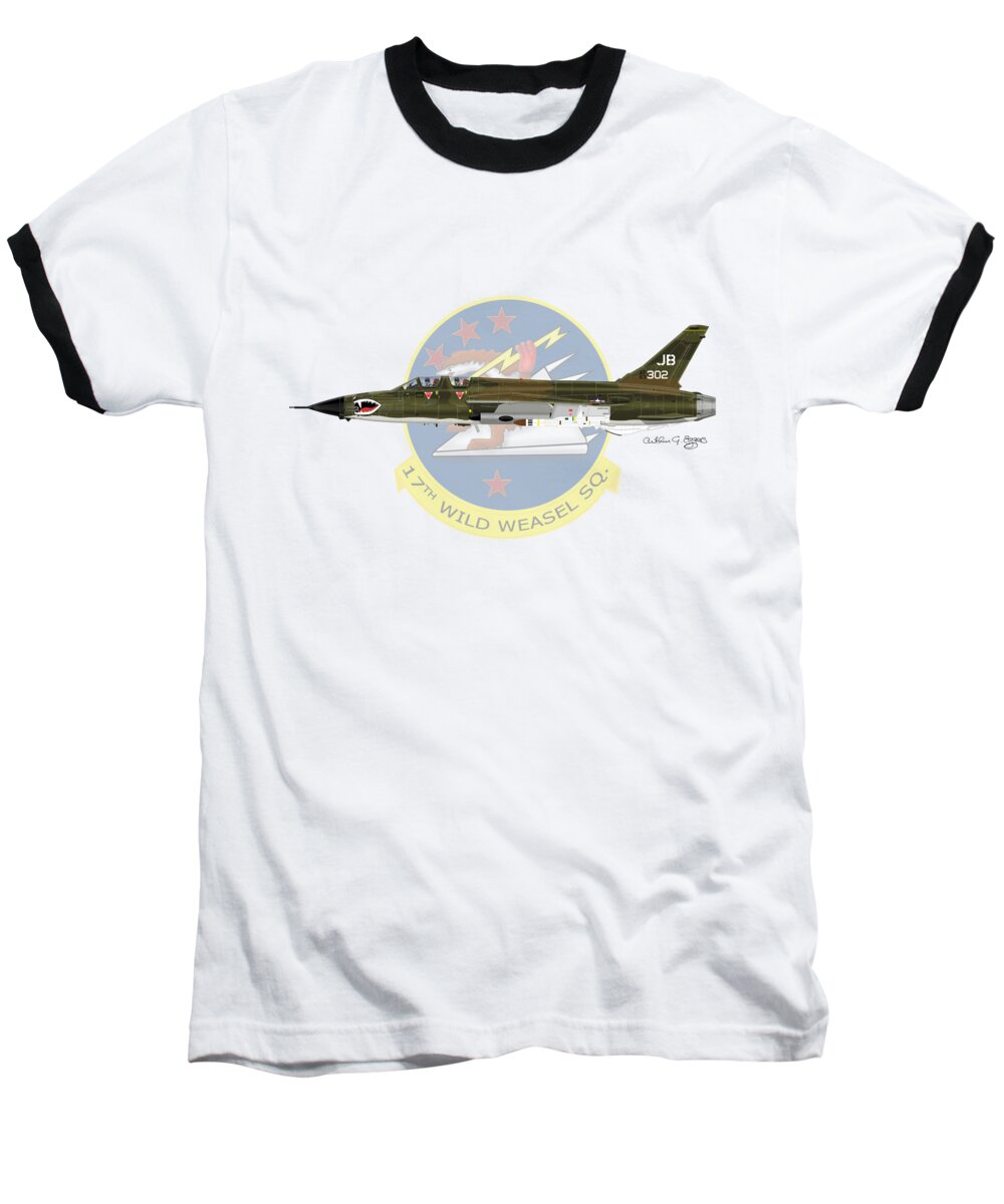 Republic Baseball T-Shirt featuring the digital art Republic F-105G Wild Weasel 17WW by Arthur Eggers