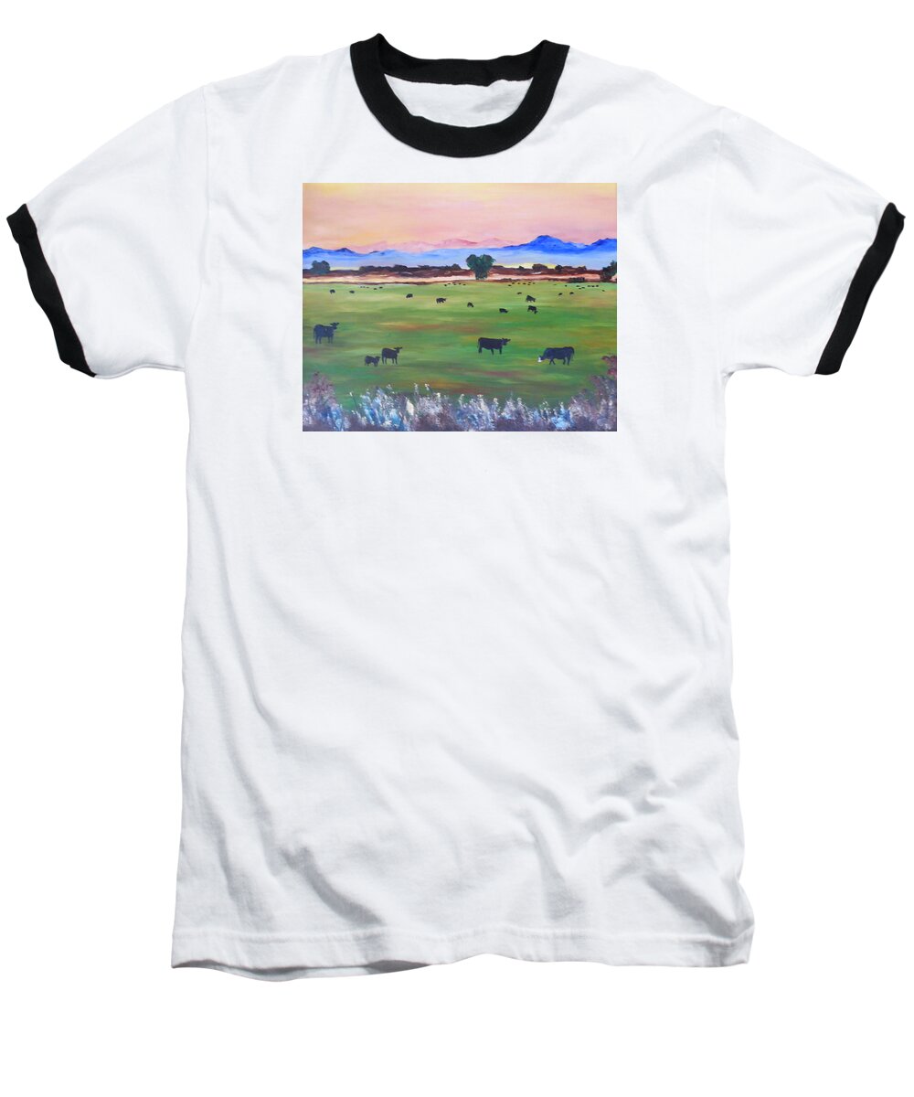 Cows In Pasture Baseball T-Shirt featuring the painting #30 Waking Up #30 by Cheryl Nancy Ann Gordon