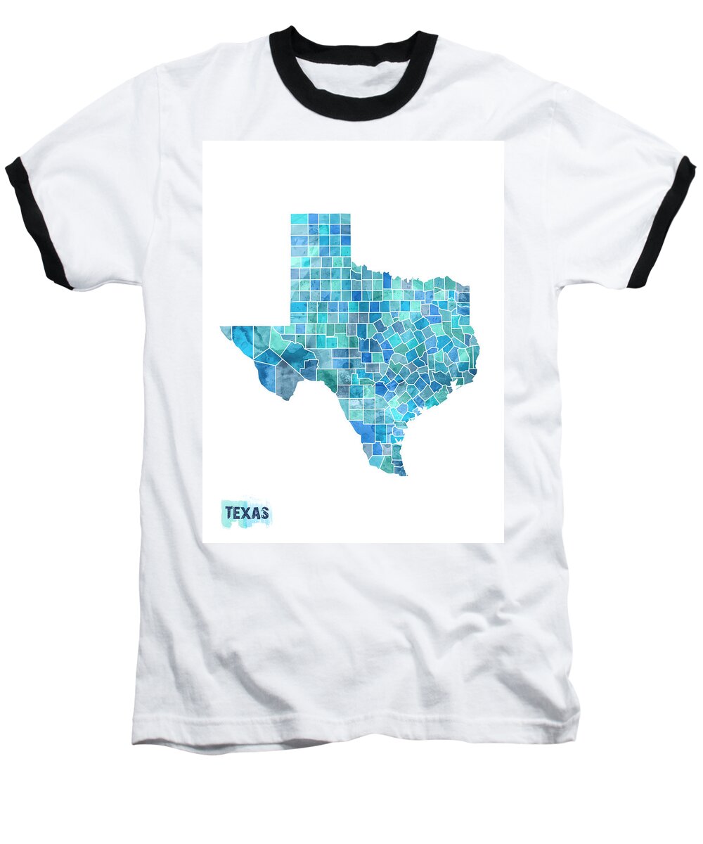 United States Map Baseball T-Shirt featuring the digital art Texas Watercolor Map #4 by Michael Tompsett