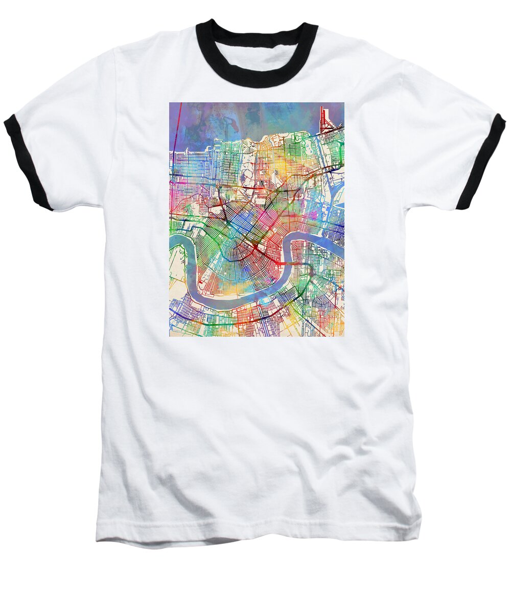 Street Map Baseball T-Shirt featuring the digital art New Orleans Street Map #5 by Michael Tompsett