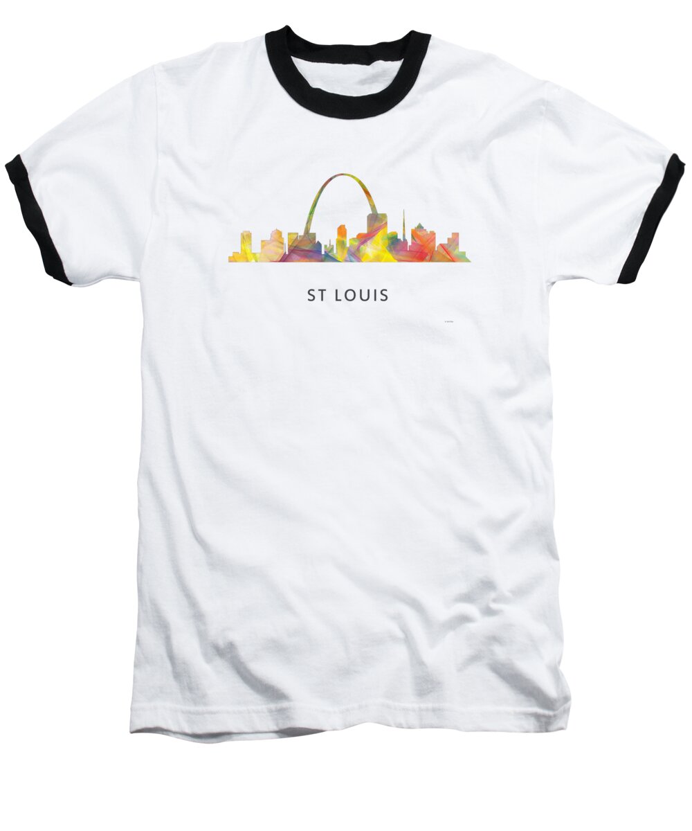 St Louis Missouri Skyline Baseball T-Shirt featuring the digital art St Louis Missouri Skyline #6 by Marlene Watson
