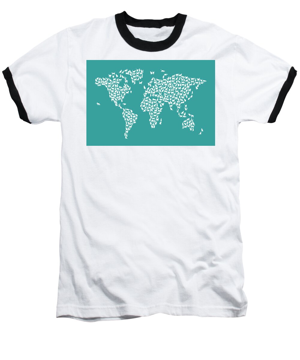 World Map Baseball T-Shirt featuring the digital art Cats Map of the World Map #8 by Michael Tompsett