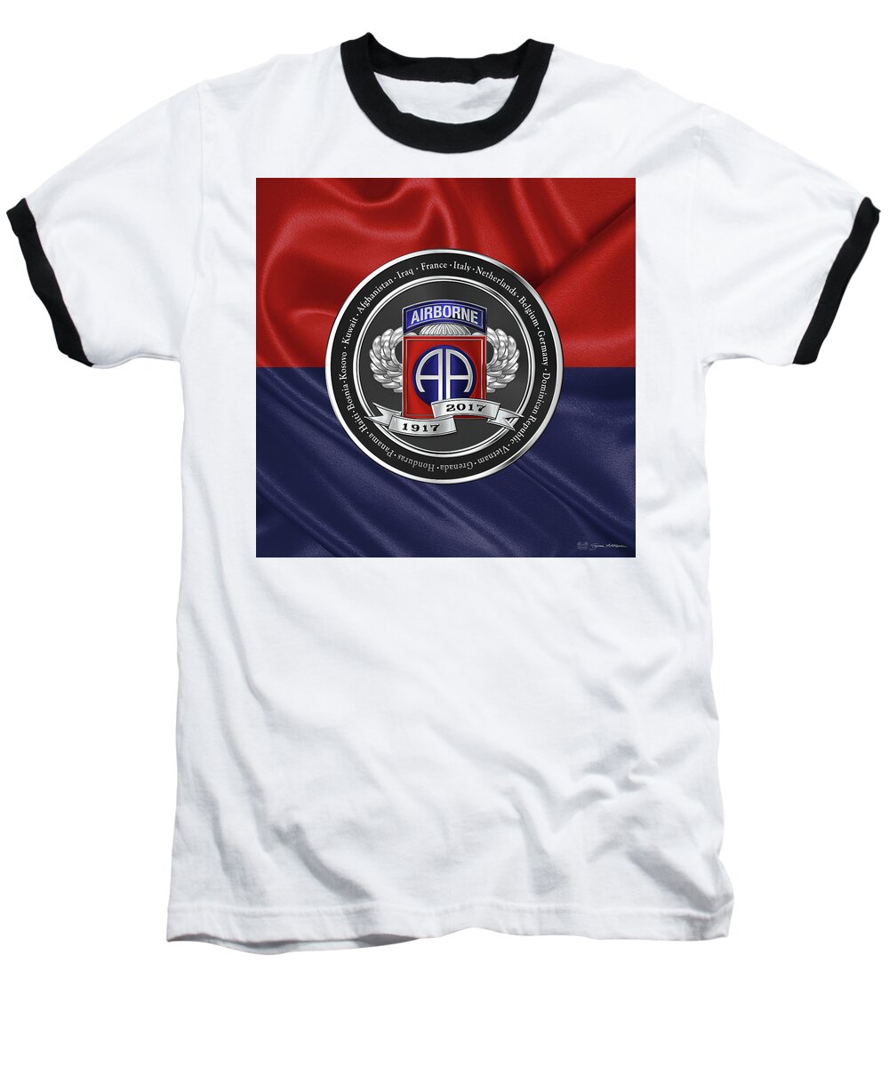 'military Insignia & Heraldry' Collection By Serge Averbukh Baseball T-Shirt featuring the digital art 82nd Airborne Division 100th Anniversary Medallion over Division Colors by Serge Averbukh