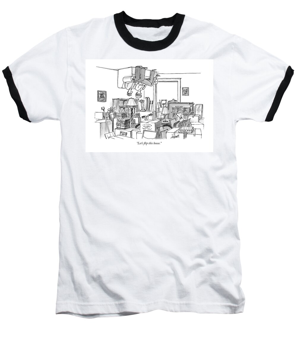 Cctk Baseball T-Shirt featuring the drawing A Couple Sits On An Upside Down Sofa by Tom Cheney