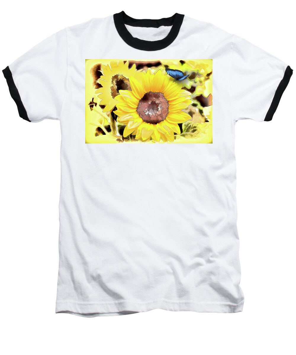 Sunflower Baseball T-Shirt featuring the photograph A Touch of Blue by Jody Lovejoy