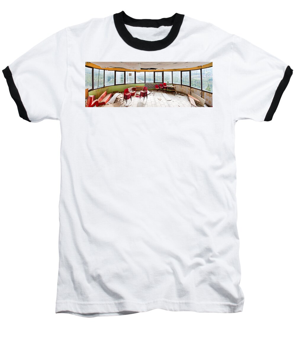 Abandoned Building Baseball T-Shirt featuring the photograph Abandoned tower restaurant - Urban panorama by Dirk Ercken
