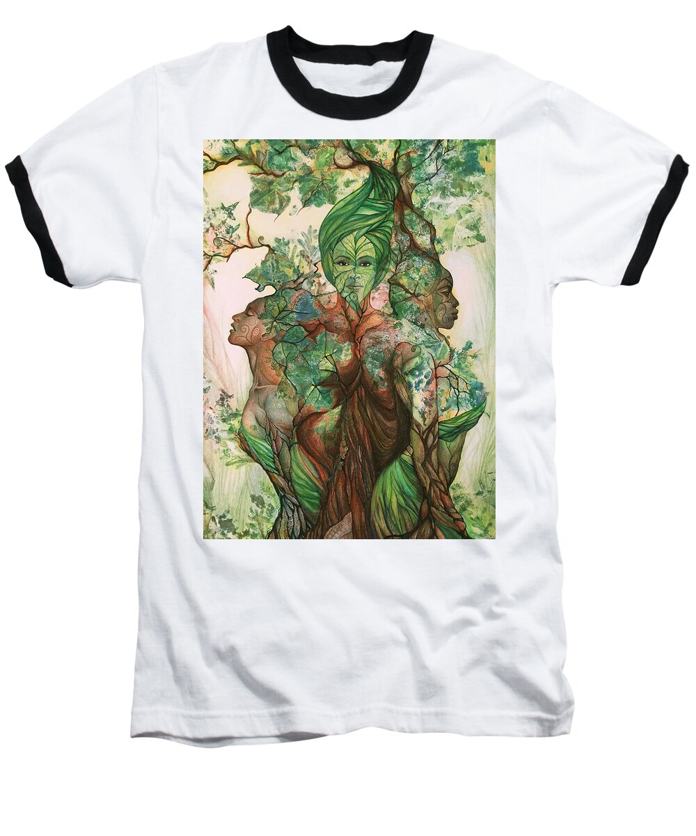 Nature Baseball T-Shirt featuring the drawing Living Tree by Bernadett Bagyinka
