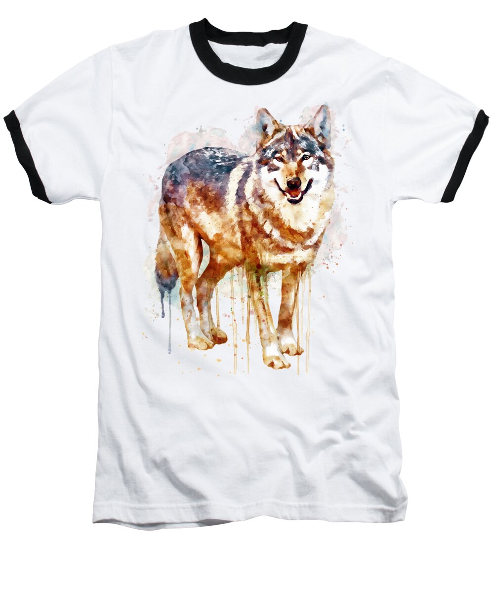 Marian Voicu Baseball T-Shirt featuring the painting Alpha Wolf by Marian Voicu
