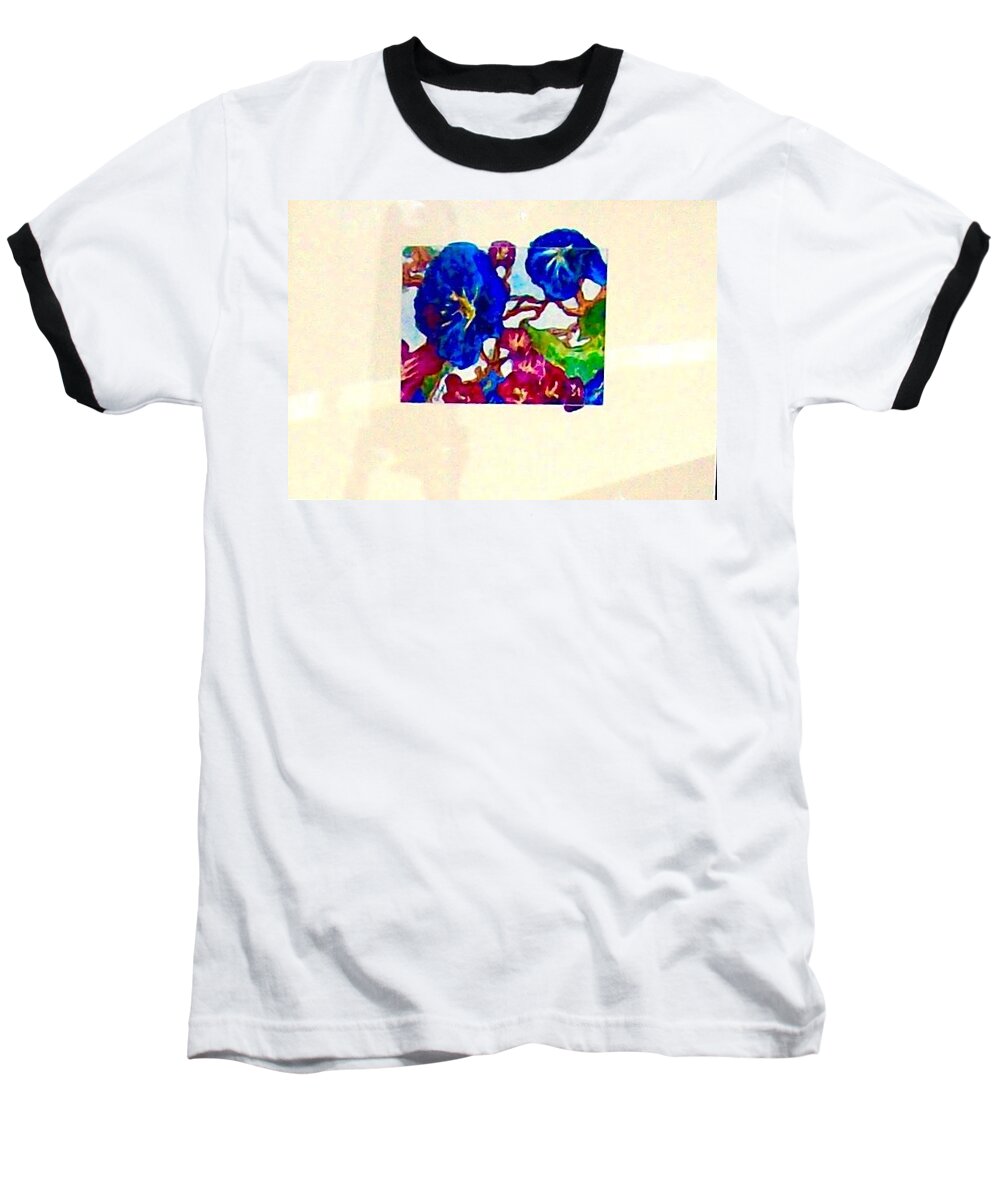 A.m. Baseball T-Shirt featuring the painting A.M. Morning Glories by Kenlynn Schroeder