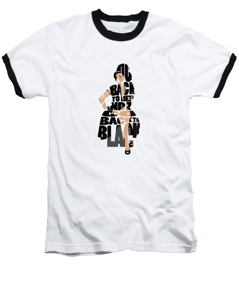 Amy Winehouse Baseball T-Shirt featuring the digital art Amy Winehouse Typography Art by Inspirowl Design