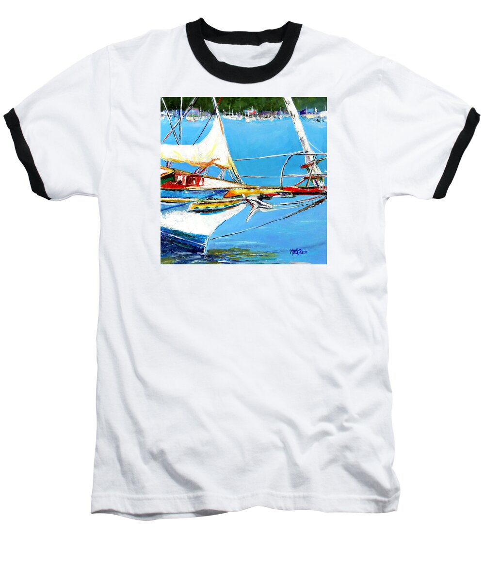 Boats Baseball T-Shirt featuring the painting Anchored by Marti Green