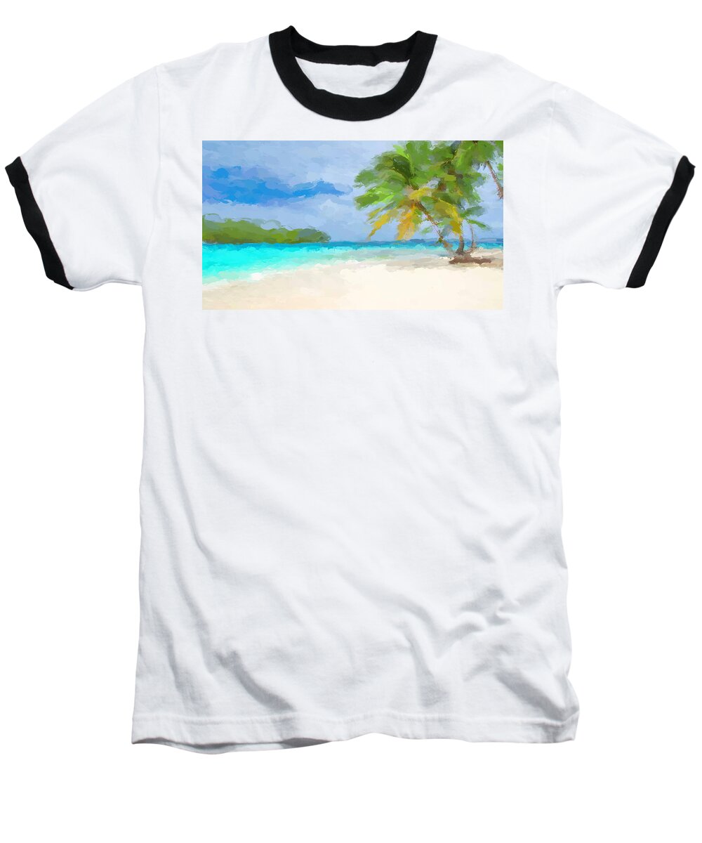 Anthony Fishburne Baseball T-Shirt featuring the mixed media Another day in paradise by Anthony Fishburne