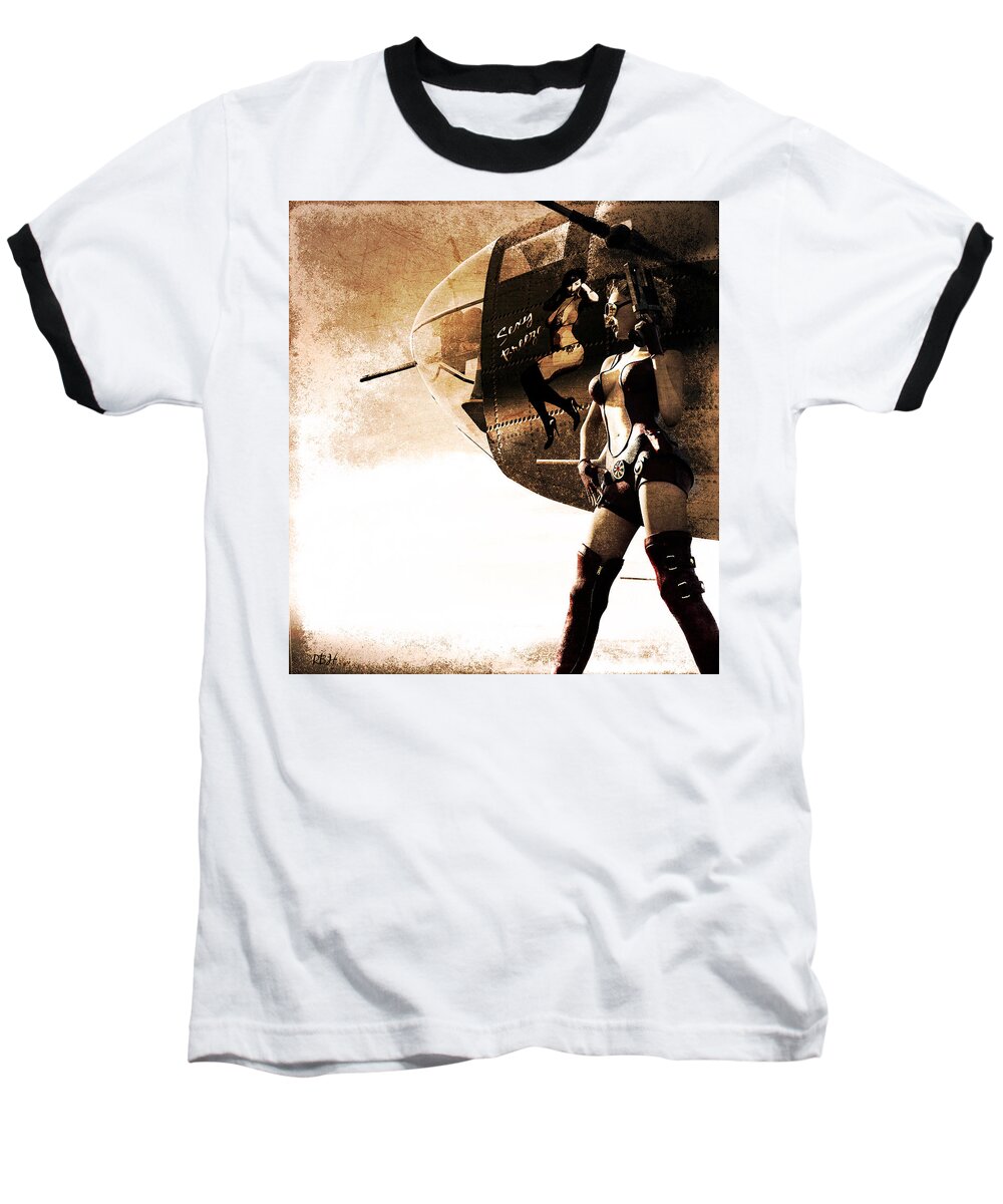 Steampunk Baseball T-Shirt featuring the digital art Apocalypse War 1 by Robert Hazelton