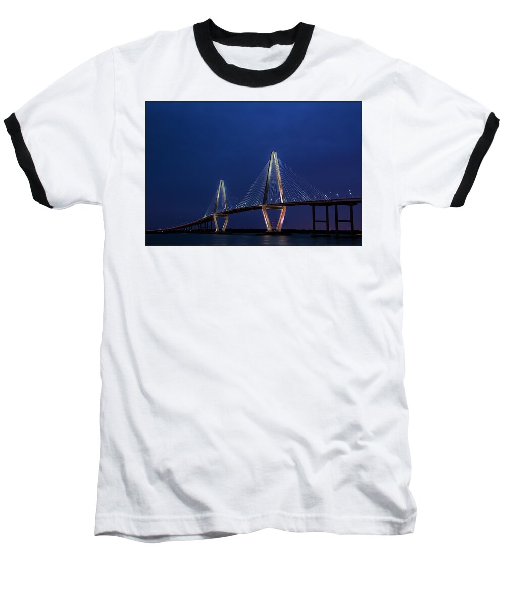 Bridge Baseball T-Shirt featuring the photograph Arthur Ravenel blue hour by Erika Fawcett