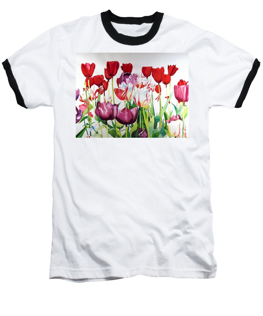 Tulips Baseball T-Shirt featuring the painting Attention by Elizabeth Carr