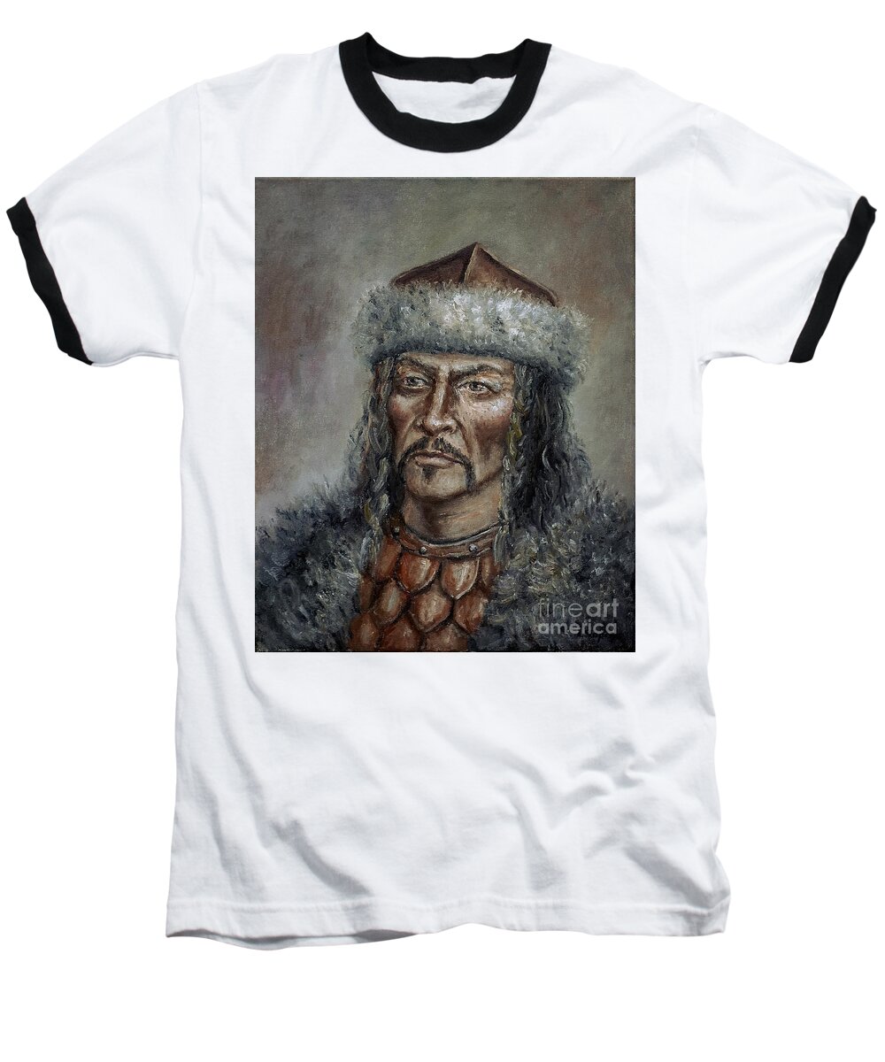 Warrior Baseball T-Shirt featuring the painting Attila the Hun by Arturas Slapsys