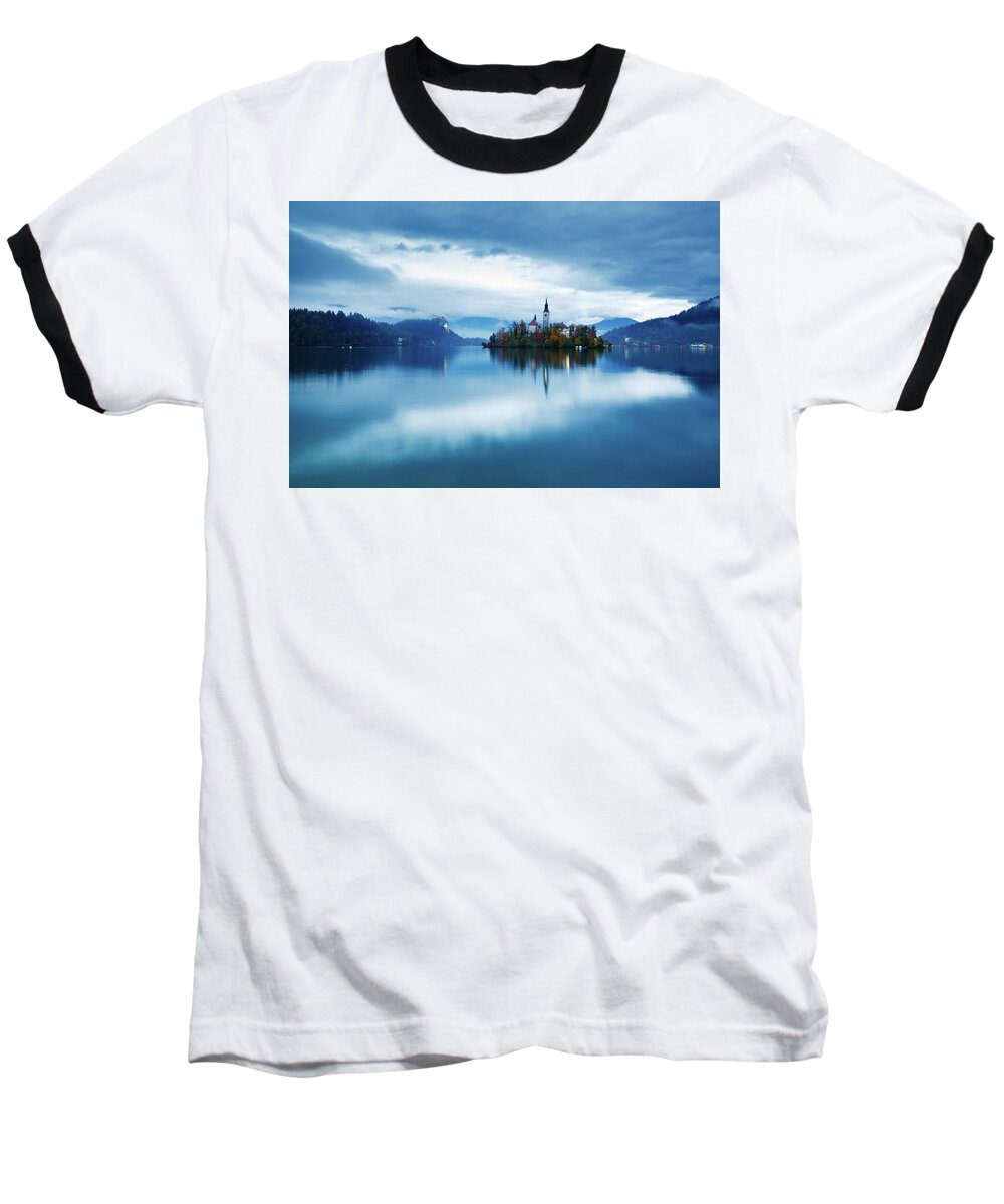 Bled Baseball T-Shirt featuring the photograph Autumn dusk at Lake Bled by Ian Middleton