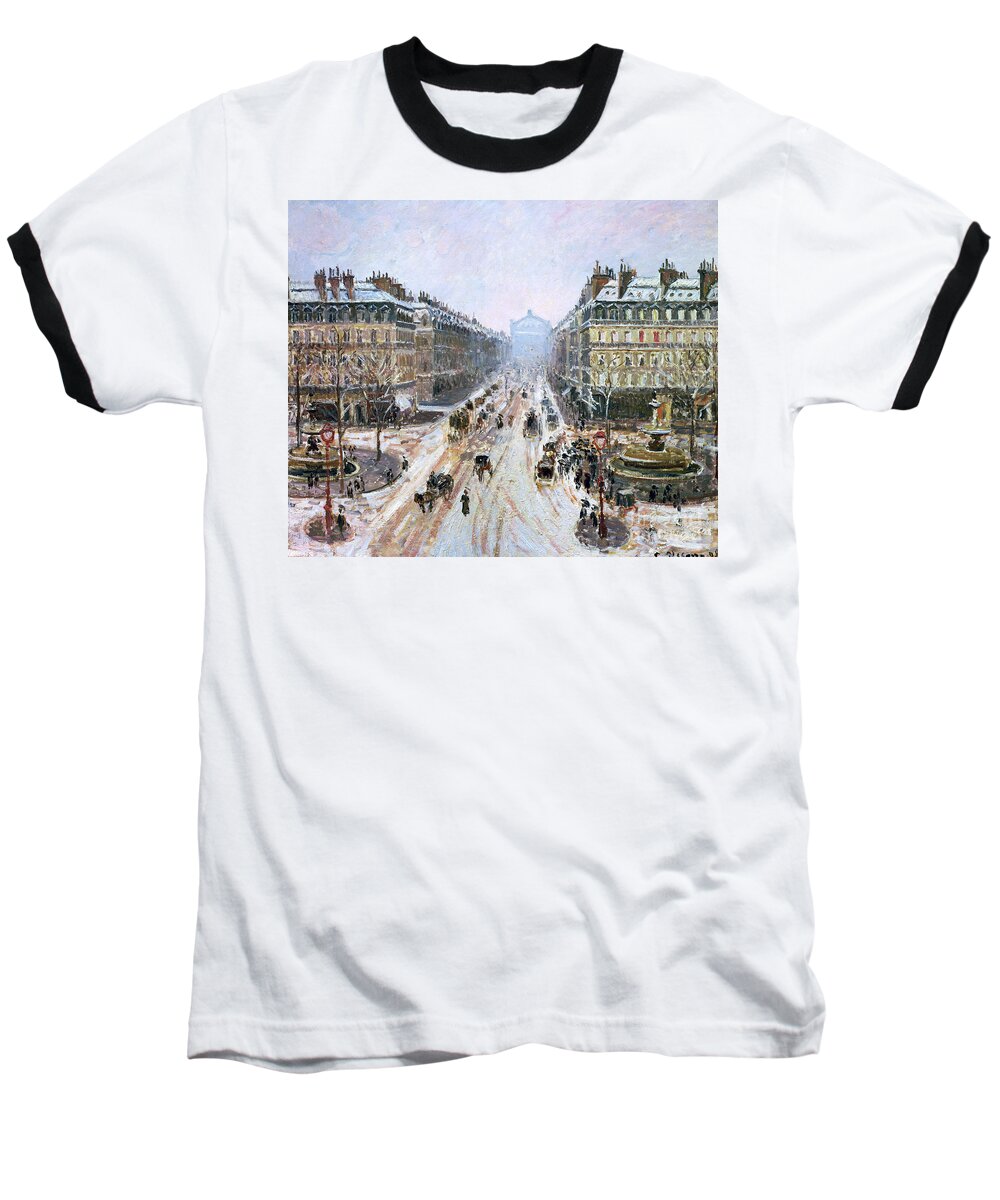 Avenue Baseball T-Shirt featuring the painting Avenue de l'Opera - Effect of Snow by Camille Pissarro