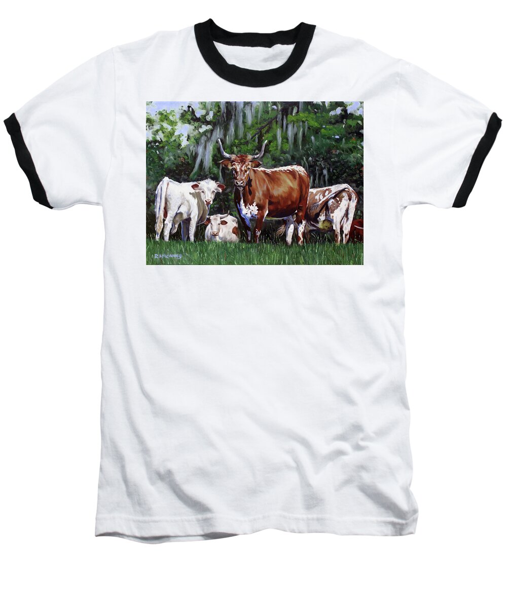 Cows Baseball T-Shirt featuring the painting Back Off by Rick McKinney