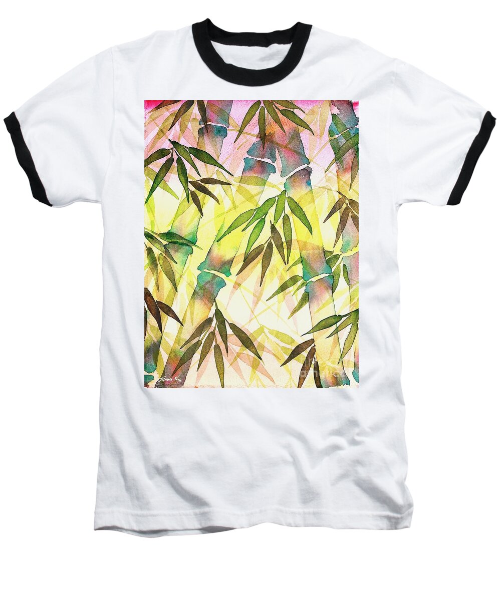 Nature Baseball T-Shirt featuring the painting Bamboo Sunrise by Frances Ku