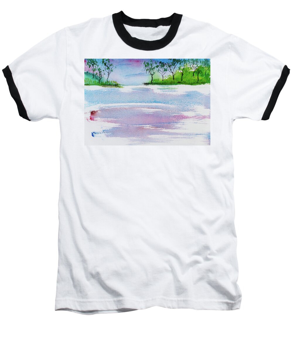 Australia Baseball T-Shirt featuring the painting Gum trees frame the sunset at Barnes Bay by Dorothy Darden