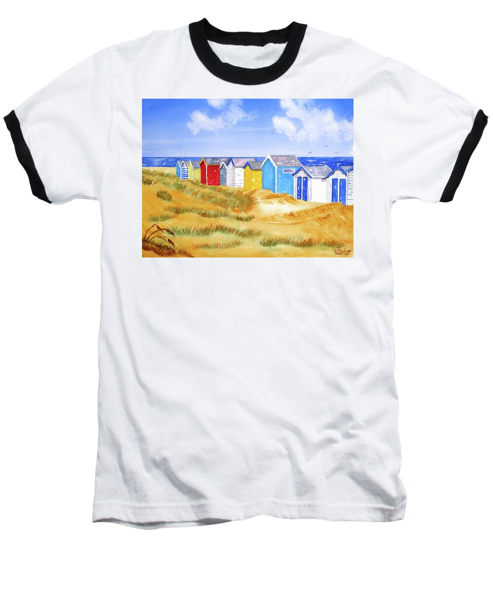 Beach Baseball T-Shirt featuring the painting Beach Huts by Richard Stedman