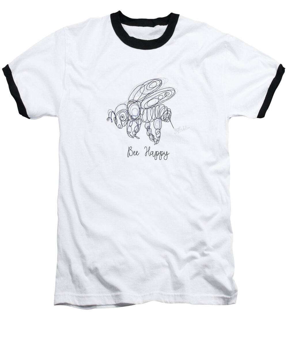 Bee Baseball T-Shirt featuring the drawing Bee Happy Sketch by Lena Owens - OLena Art Vibrant Palette Knife and Graphic Design