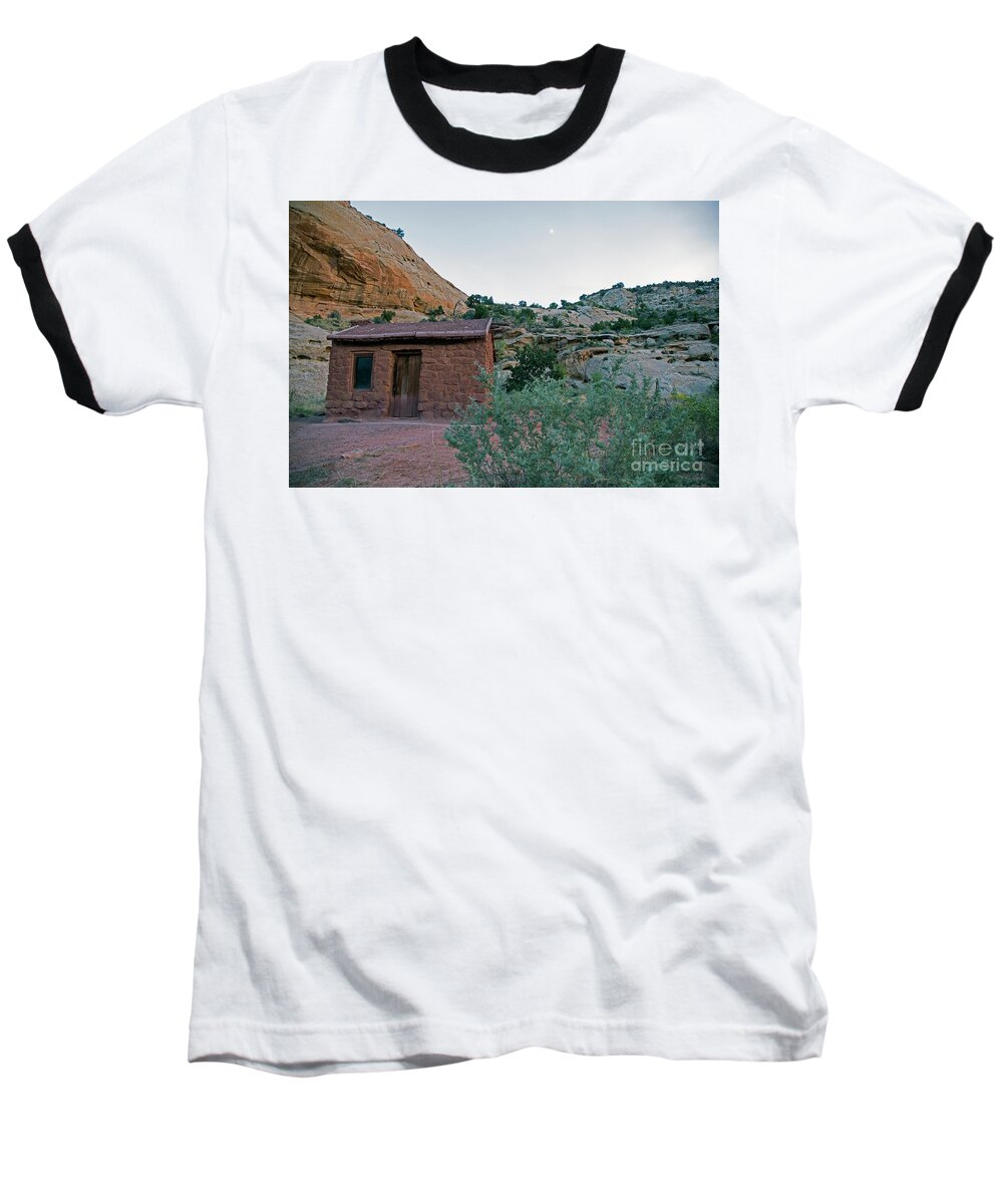 Behunin Baseball T-Shirt featuring the photograph Behunin Cabin Capital Reef by Cindy Murphy - NightVisions