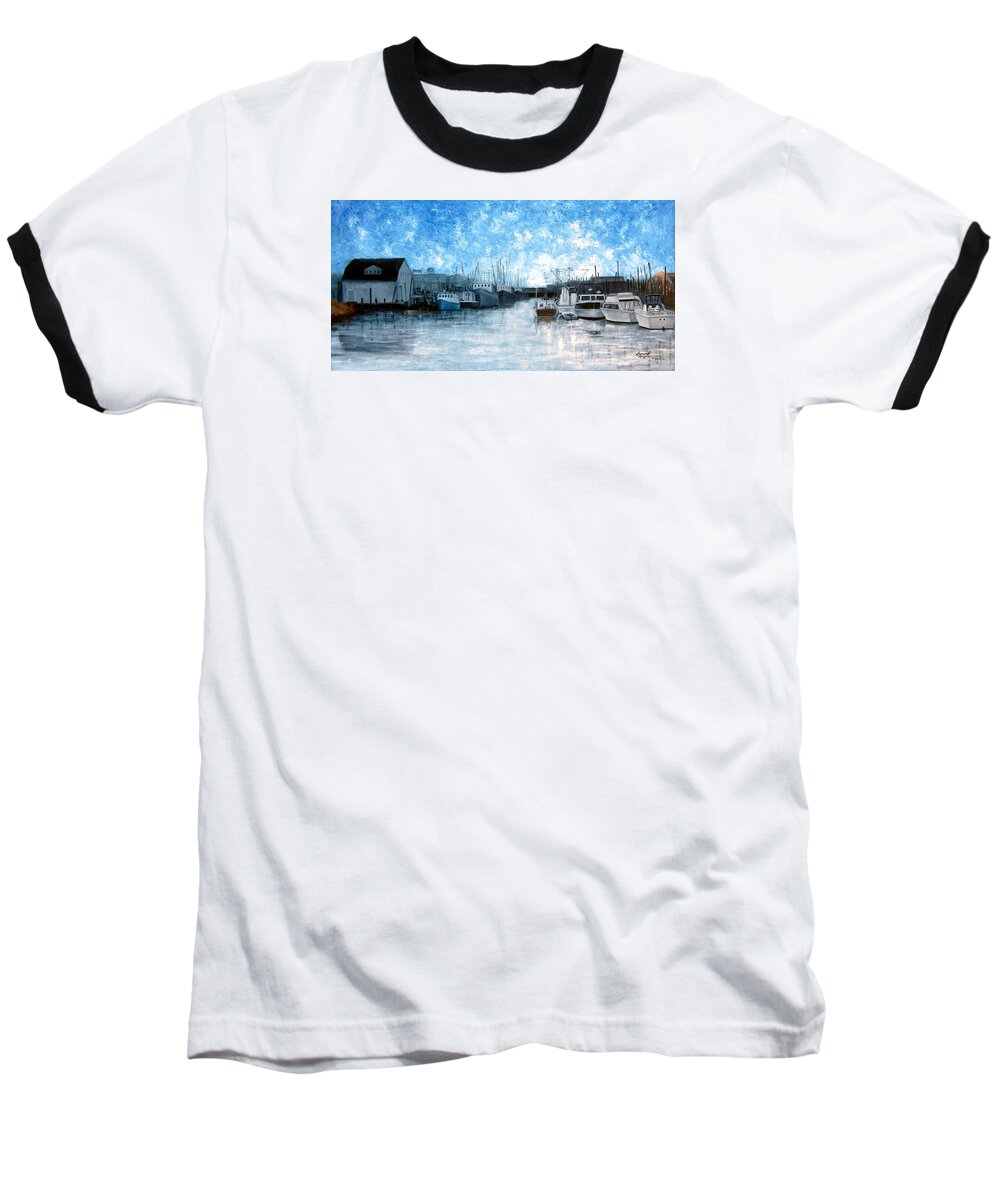 Seascape Baseball T-Shirt featuring the painting Belford NJ by Leonardo Ruggieri