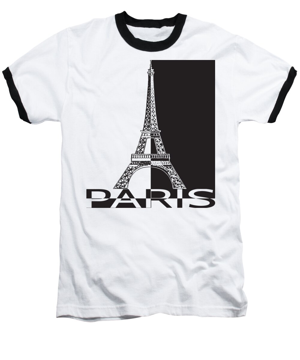 Eiffel Tower Baseball T-Shirt featuring the digital art Black and white Eiffel Tower by Yurii Perepadia