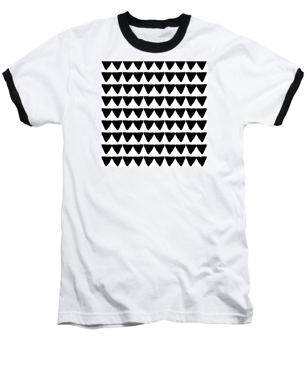 Triangles Baseball T-Shirt featuring the mixed media Black and White Triangles- Art by Linda Woods by Linda Woods