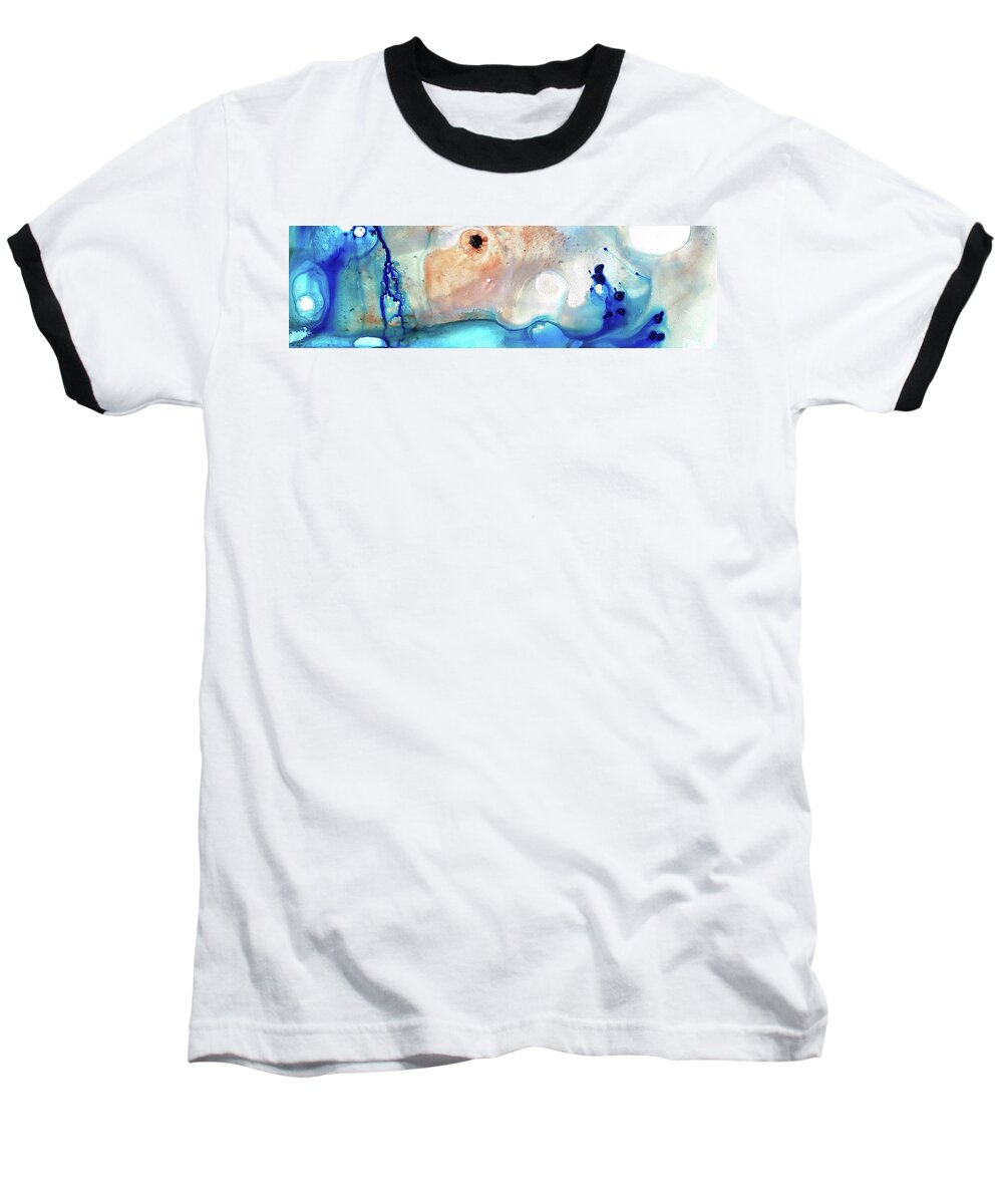 Abstract Art Baseball T-Shirt featuring the painting Blue Abstract Art - The Long Wave - Sharon Cummings by Sharon Cummings
