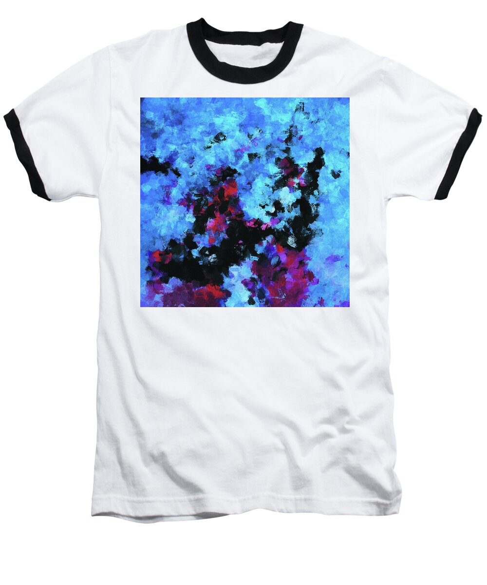 Abstract Baseball T-Shirt featuring the painting Blue and Black Abstract Wall Art by Inspirowl Design