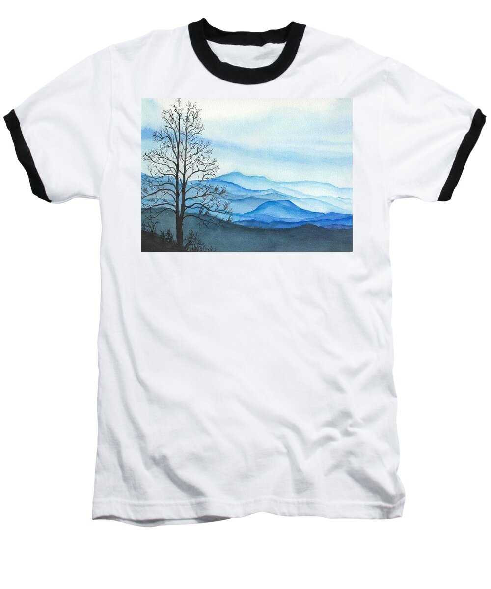 Blue Hills Baseball T-Shirt featuring the painting Blue Calm by Rachel Bochnia
