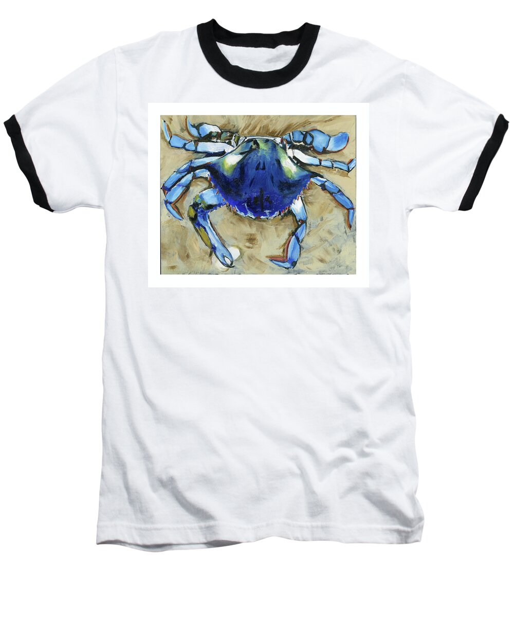 Crab Baseball T-Shirt featuring the painting Blue crab by Debbie Brown