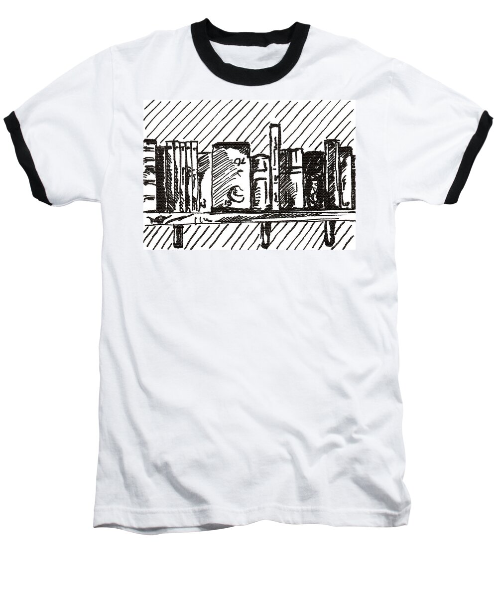 Bookshelf Baseball T-Shirt featuring the drawing Bookshelf 1 2015 - ACEO by Joseph A Langley