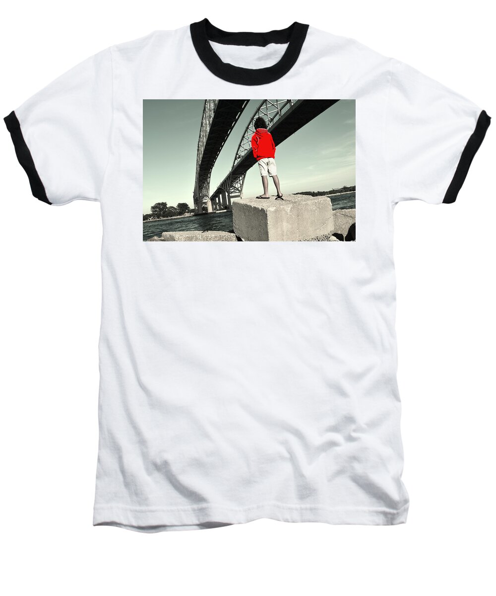 Black Baseball T-Shirt featuring the digital art Boy Under Bridge by Gary Smith