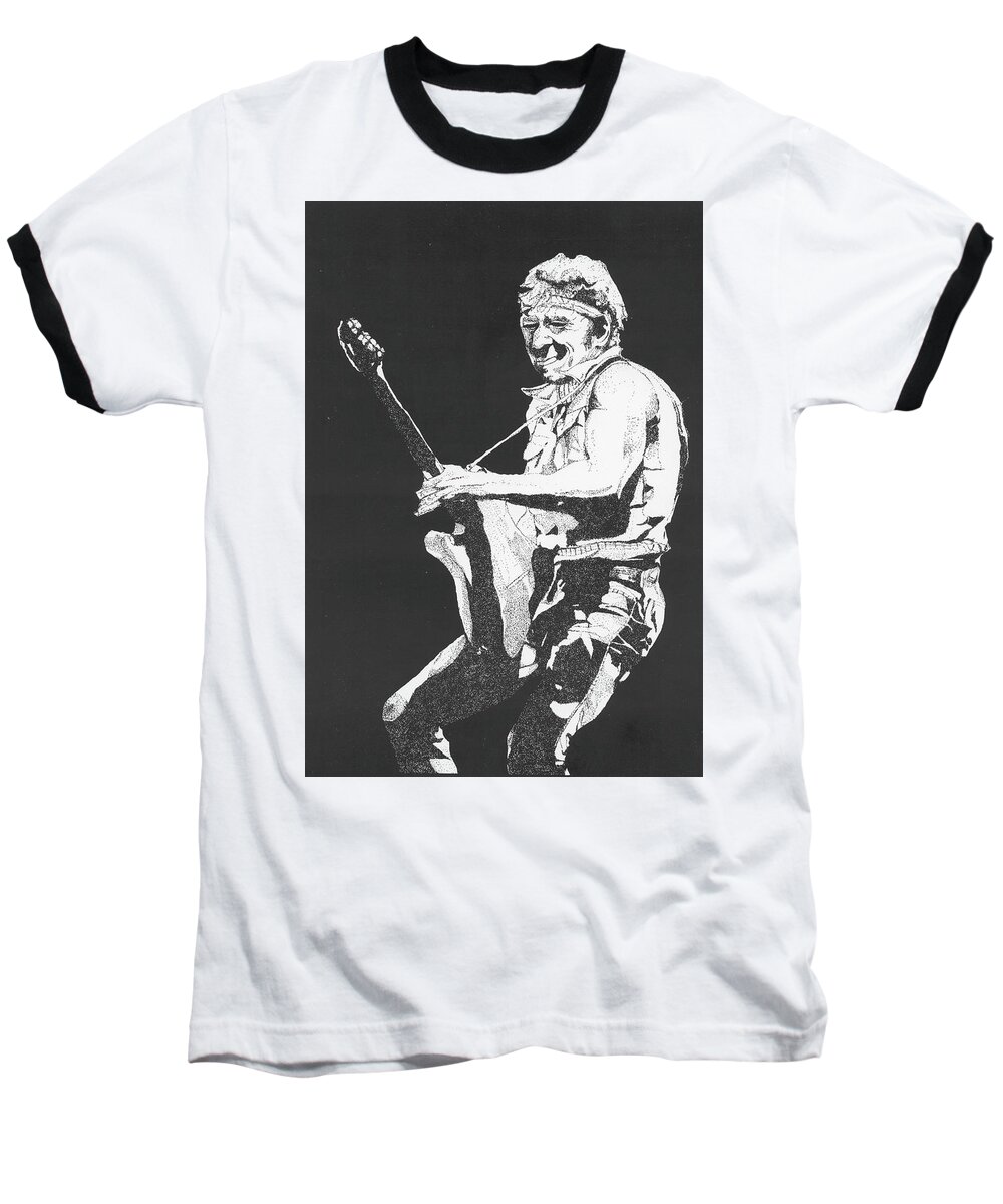 Drawings Baseball T-Shirt featuring the drawing Bruce Springsteen by Michelle Gilmore