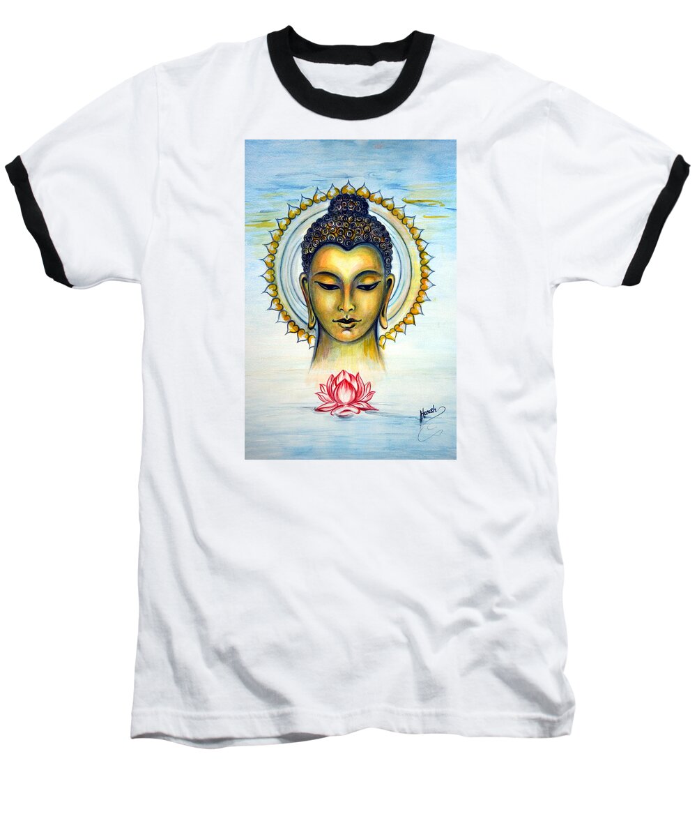 Buddha Baseball T-Shirt featuring the painting Buddha Bliss Where Ocean meets the Sky by Harsh Malik