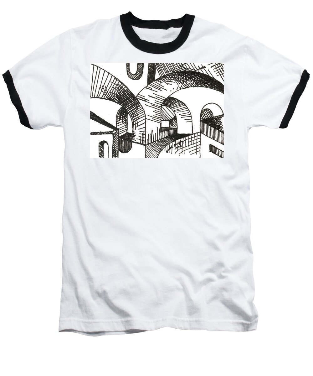 Building Baseball T-Shirt featuring the drawing Buildings 1 2015 - ACEO by Joseph A Langley