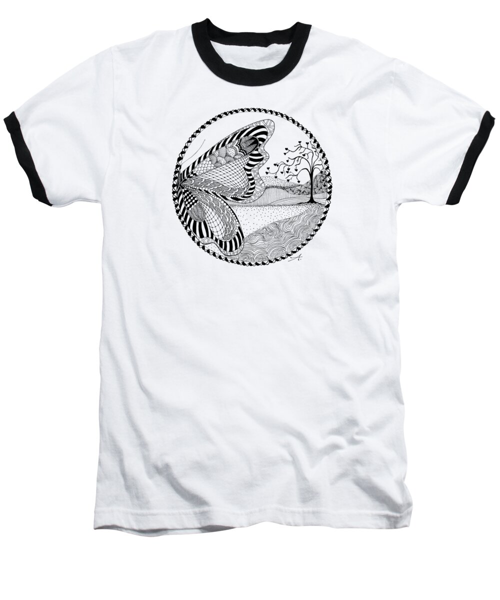 Drawing Baseball T-Shirt featuring the drawing Butterfly Fantasy by Ana V Ramirez