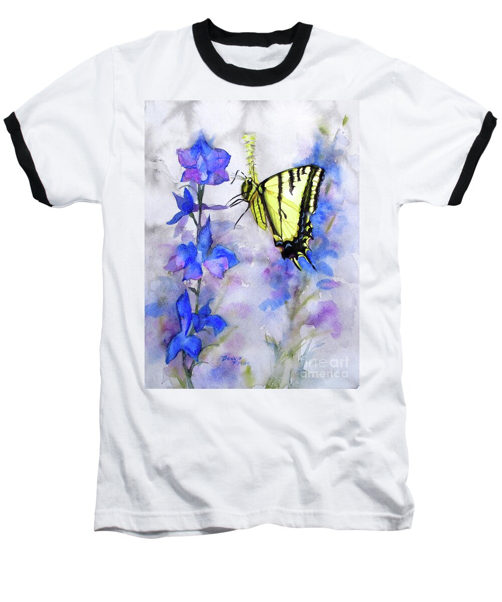 Tiger Swallowtail Butterfly Baseball T-Shirt featuring the painting Butteryfly Delight by Bonnie Rinier