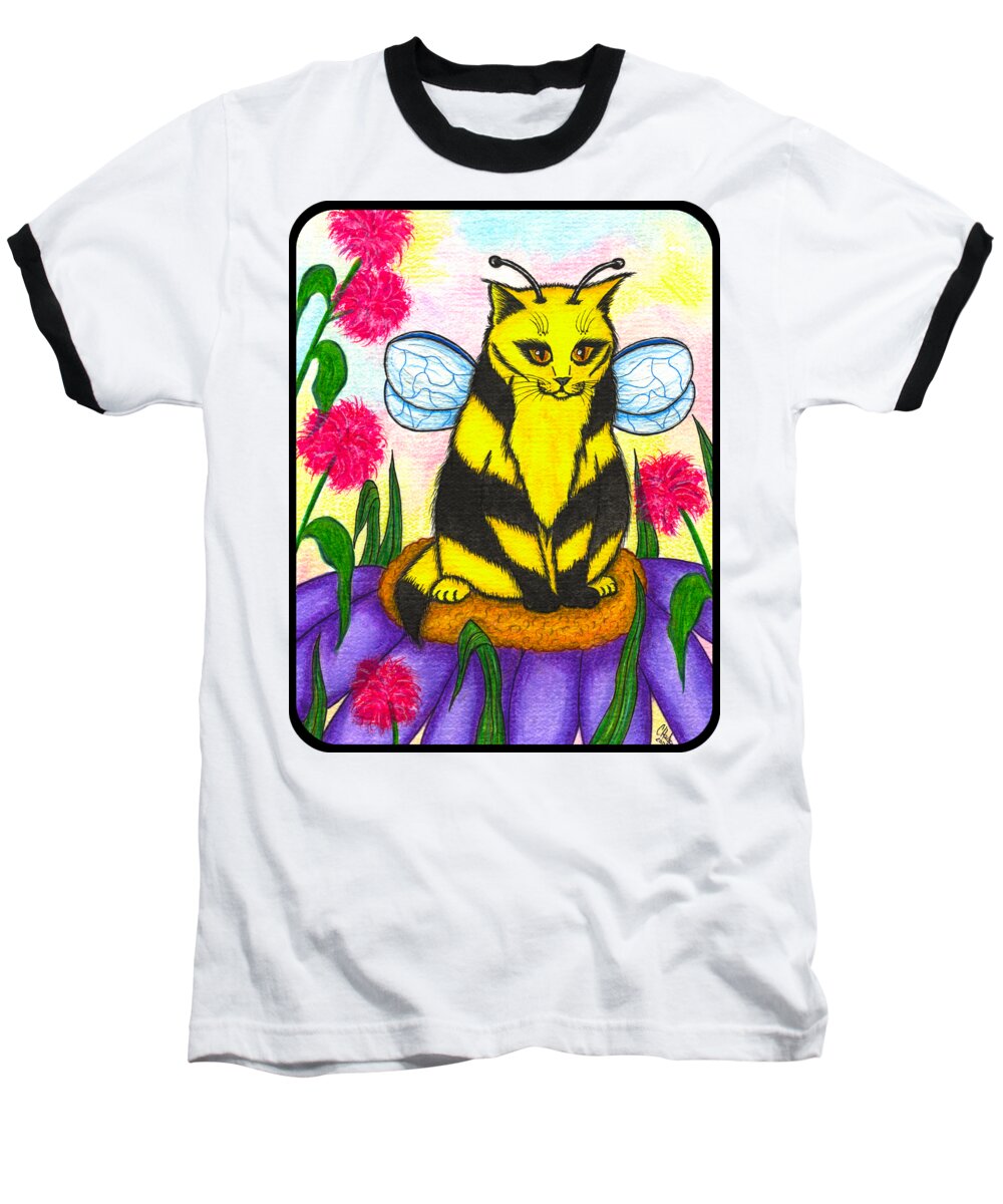 Buzz Baseball T-Shirt featuring the painting Buzz Bumble Bee Fairy Cat by Carrie Hawks