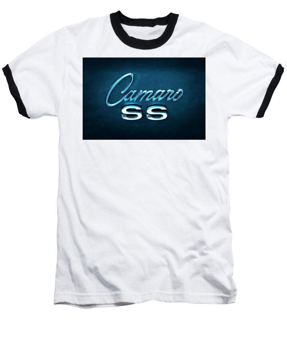 Camaro Baseball T-Shirt featuring the photograph Camaro S S Emblem by Mike McGlothlen