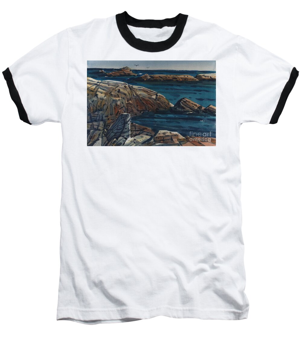 Carmel Beach Rocks Baseball T-Shirt featuring the painting Carmel Beach Rocks by Donald Maier