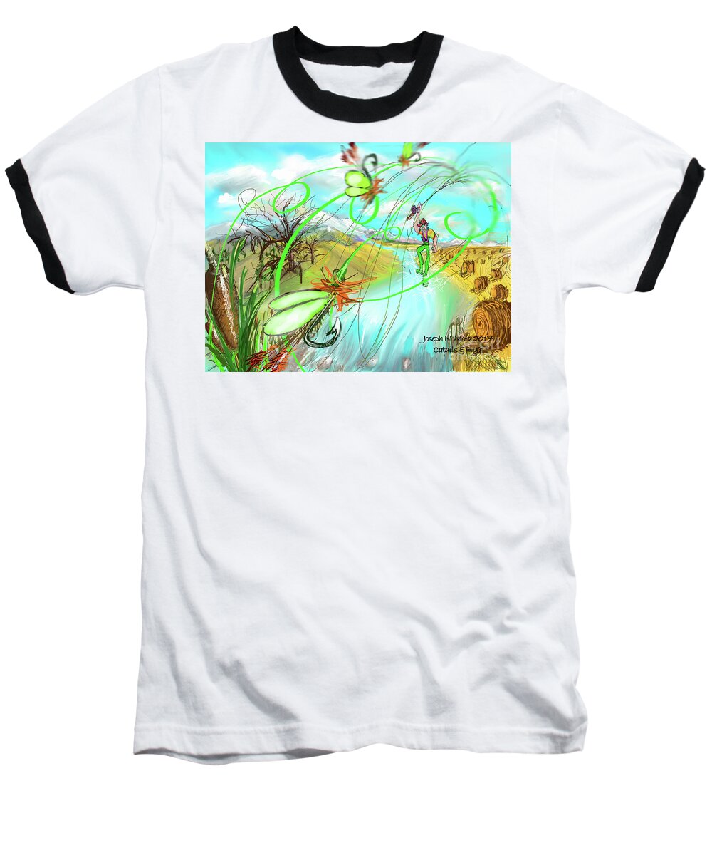 Flys Fishing Baseball T-Shirt featuring the digital art Catails and Flys by Joseph Mora