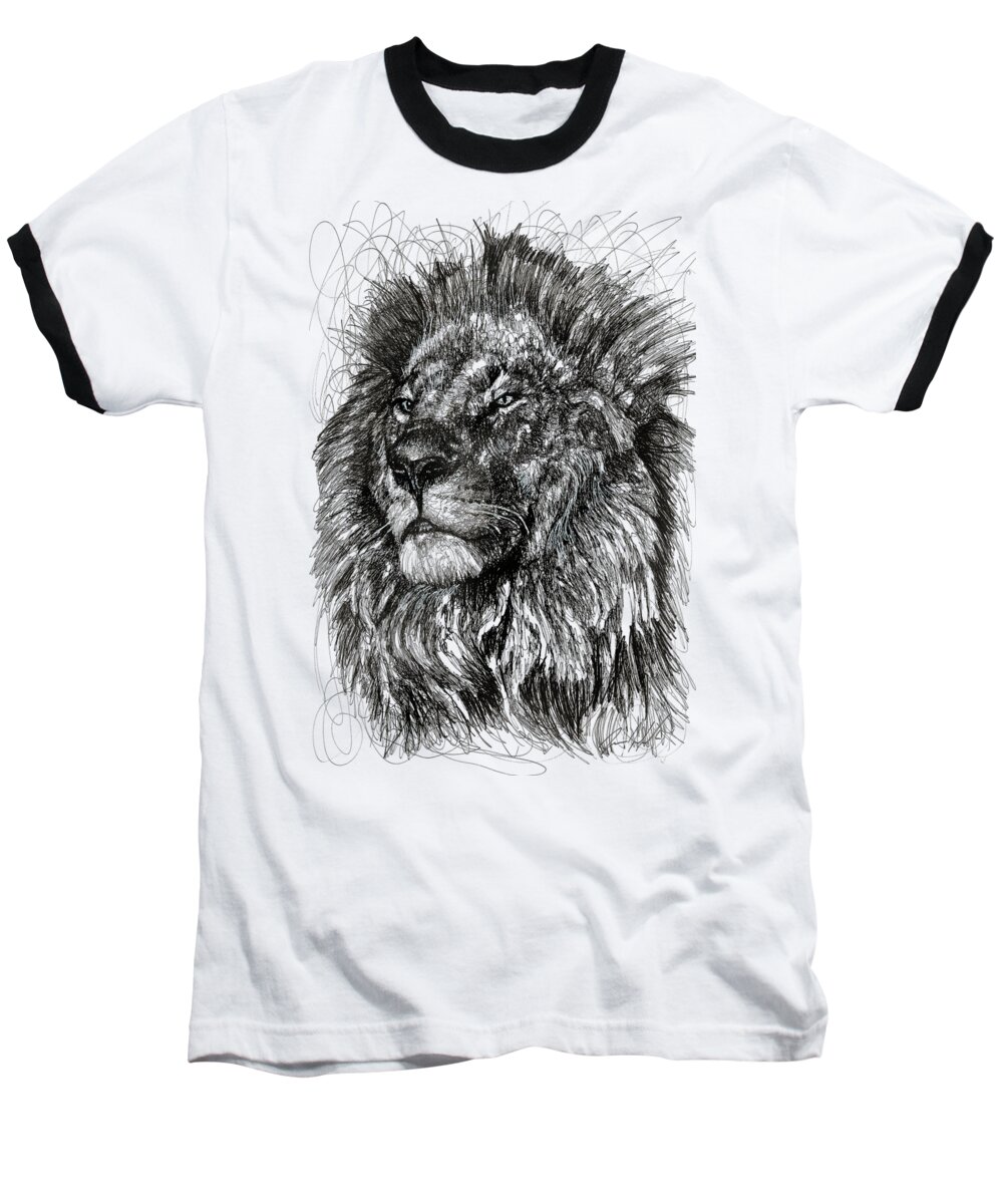 Lion Baseball T-Shirt featuring the drawing Cecil The Lion by Michael Volpicelli