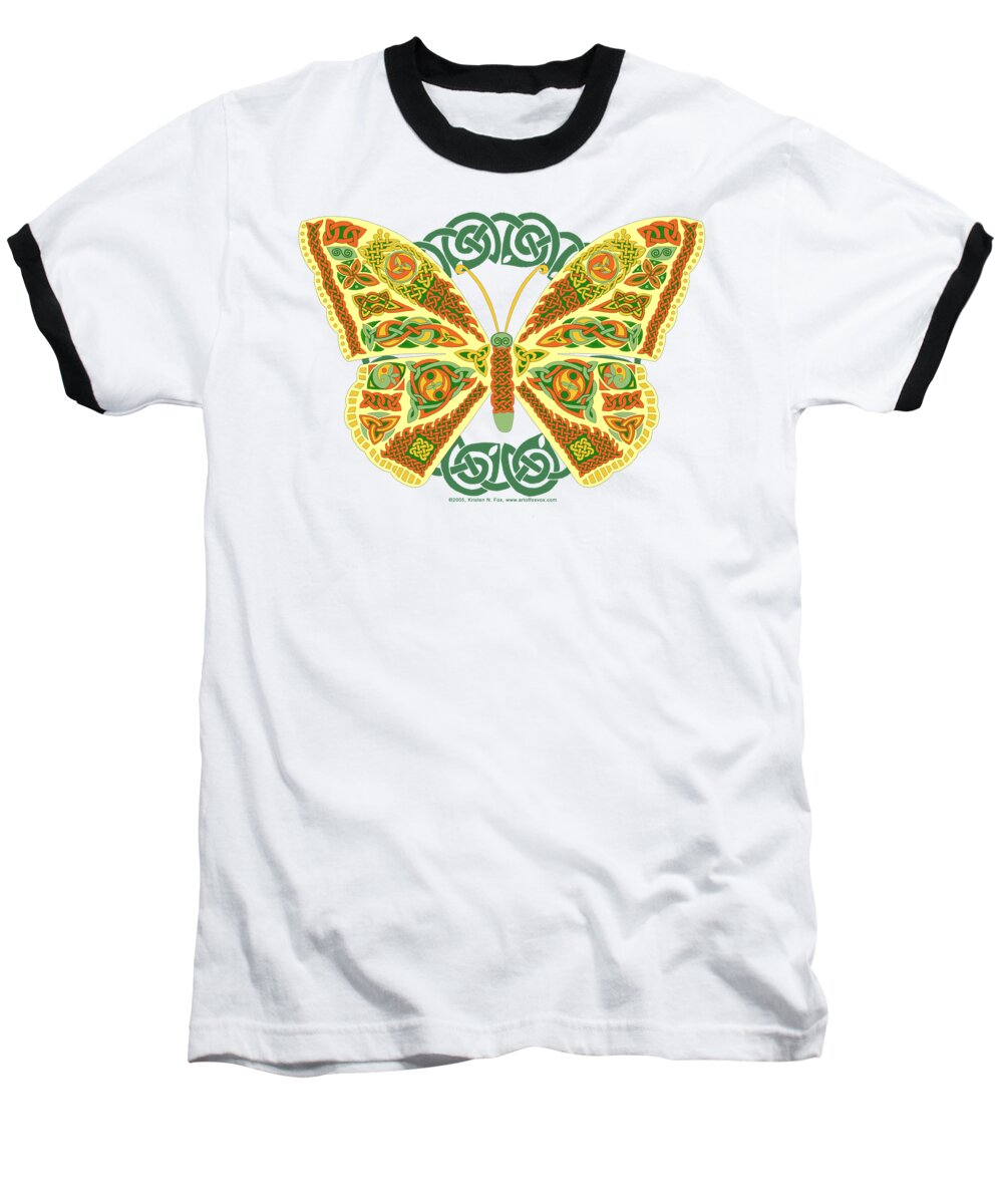 Artoffoxvox Baseball T-Shirt featuring the mixed media Celtic Butterfly by Kristen Fox