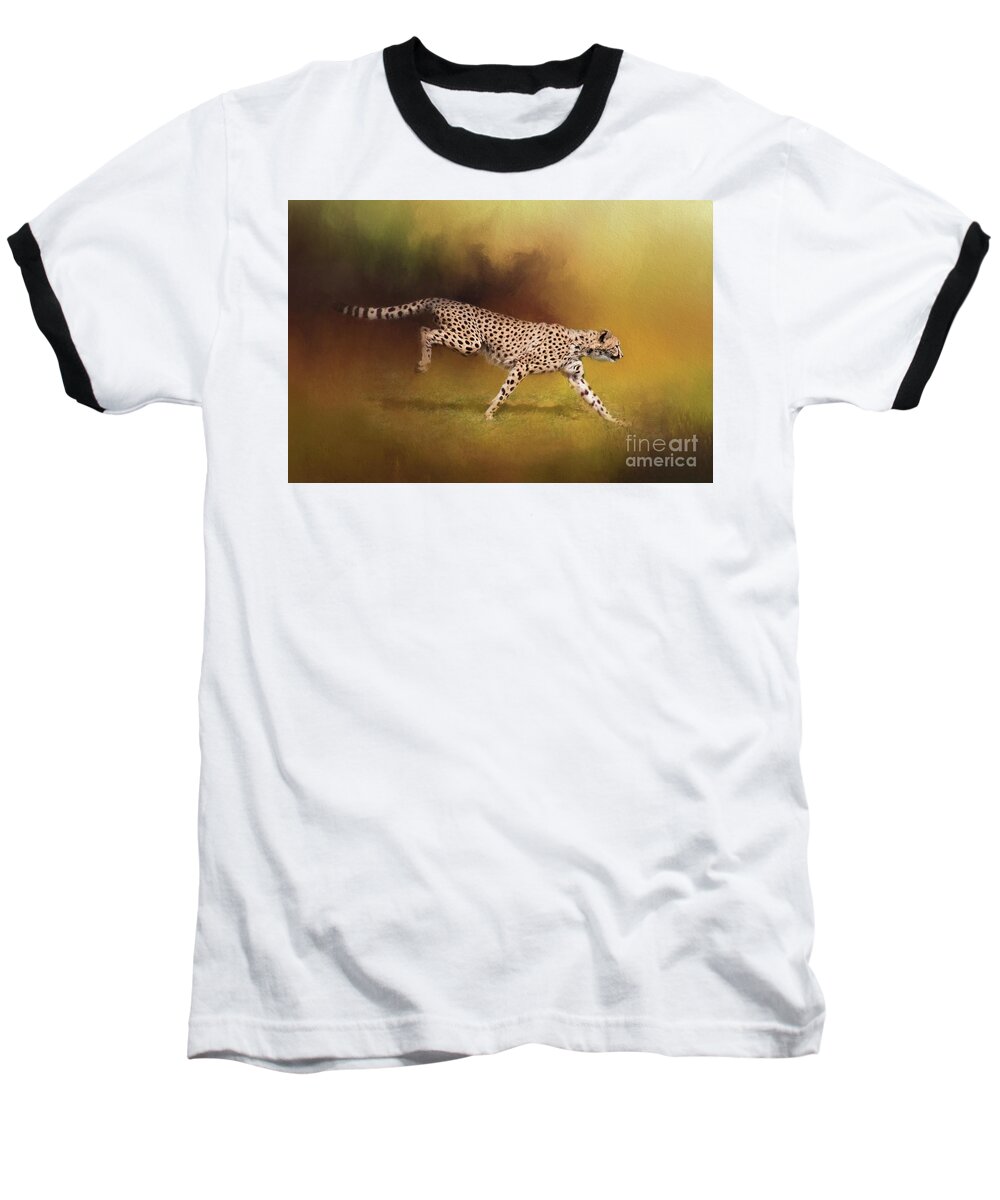 Cheetah Baseball T-Shirt featuring the digital art Cheetah Running by Sharon McConnell