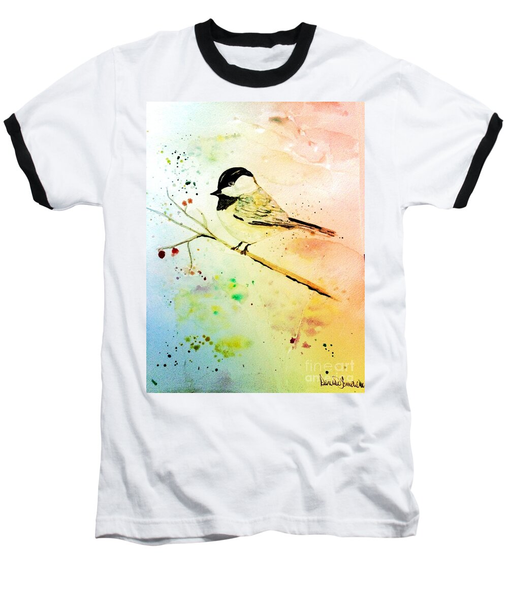 Bird Baseball T-Shirt featuring the painting Chick-A-Dee by Denise Tomasura
